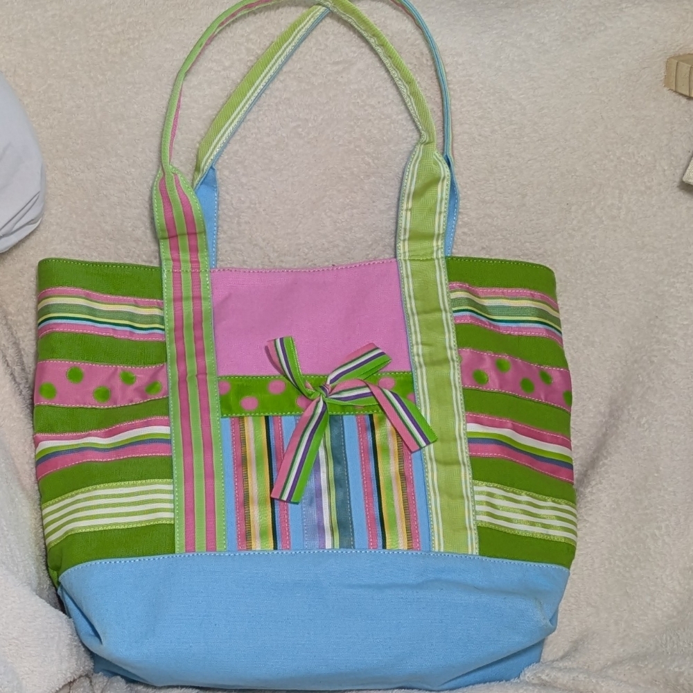 Quaker Factory Colorful Pastels Canvas Tote‎ Bag, Large, Spring, Summer